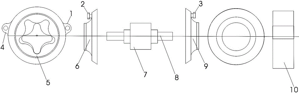 單機(jī)雙出頭軸內(nèi)齒輪泵的制作方法附圖